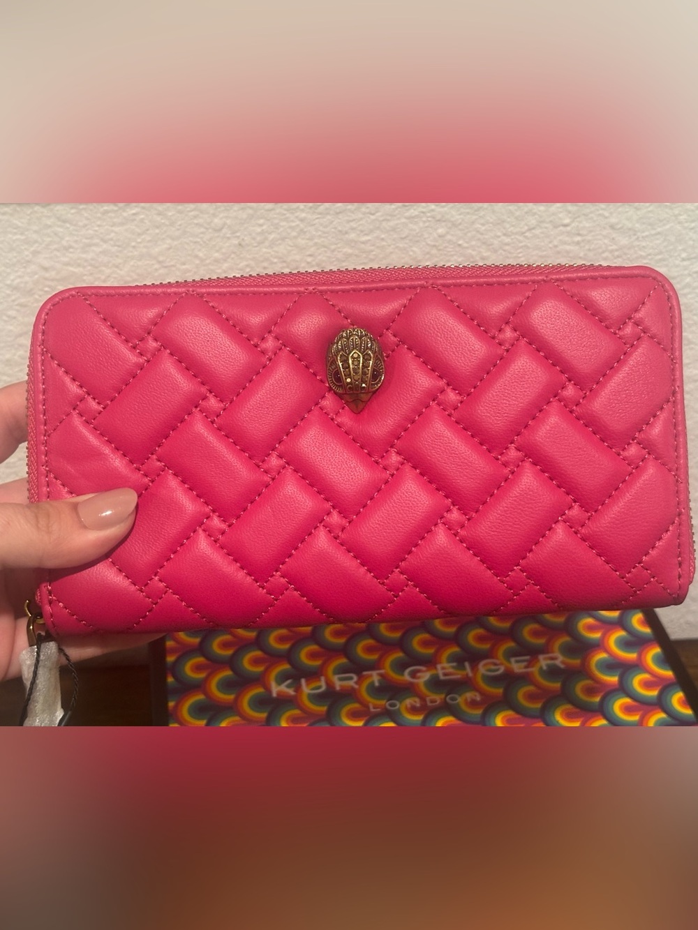 Kurt Geiger Hot Pink Quilted Zip-Around Wallet - Picture 4 of 12